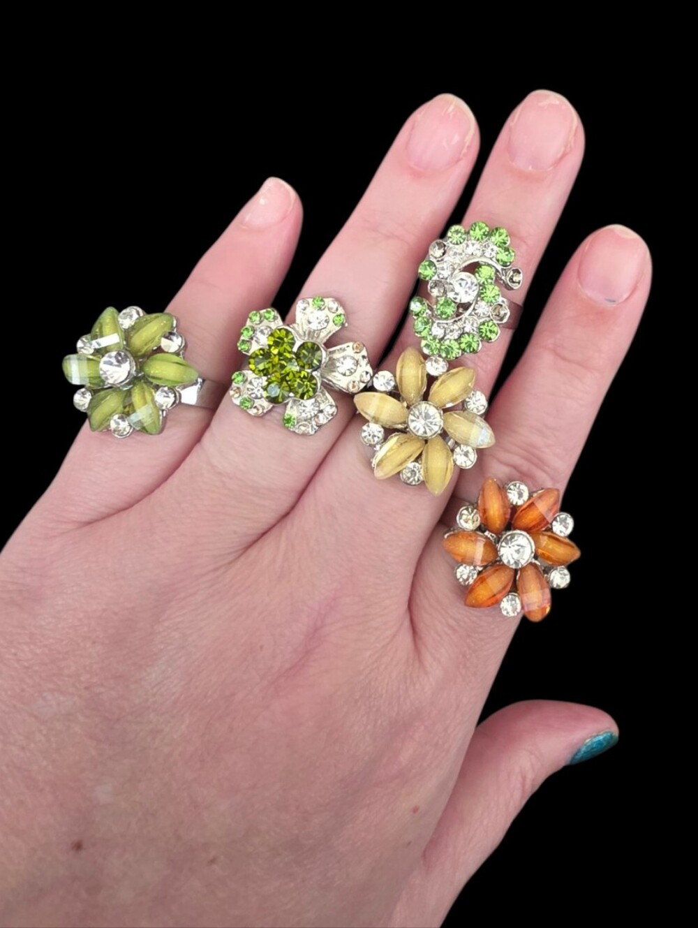 Crystal Adjustable Statement Rings - Women Jewelry, Costume 5 Rings